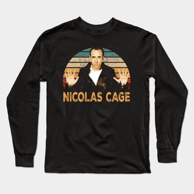 The Cage Effect Unveiling The Charisma Of Nicolas On Camera Long Sleeve T-Shirt by Silly Picture